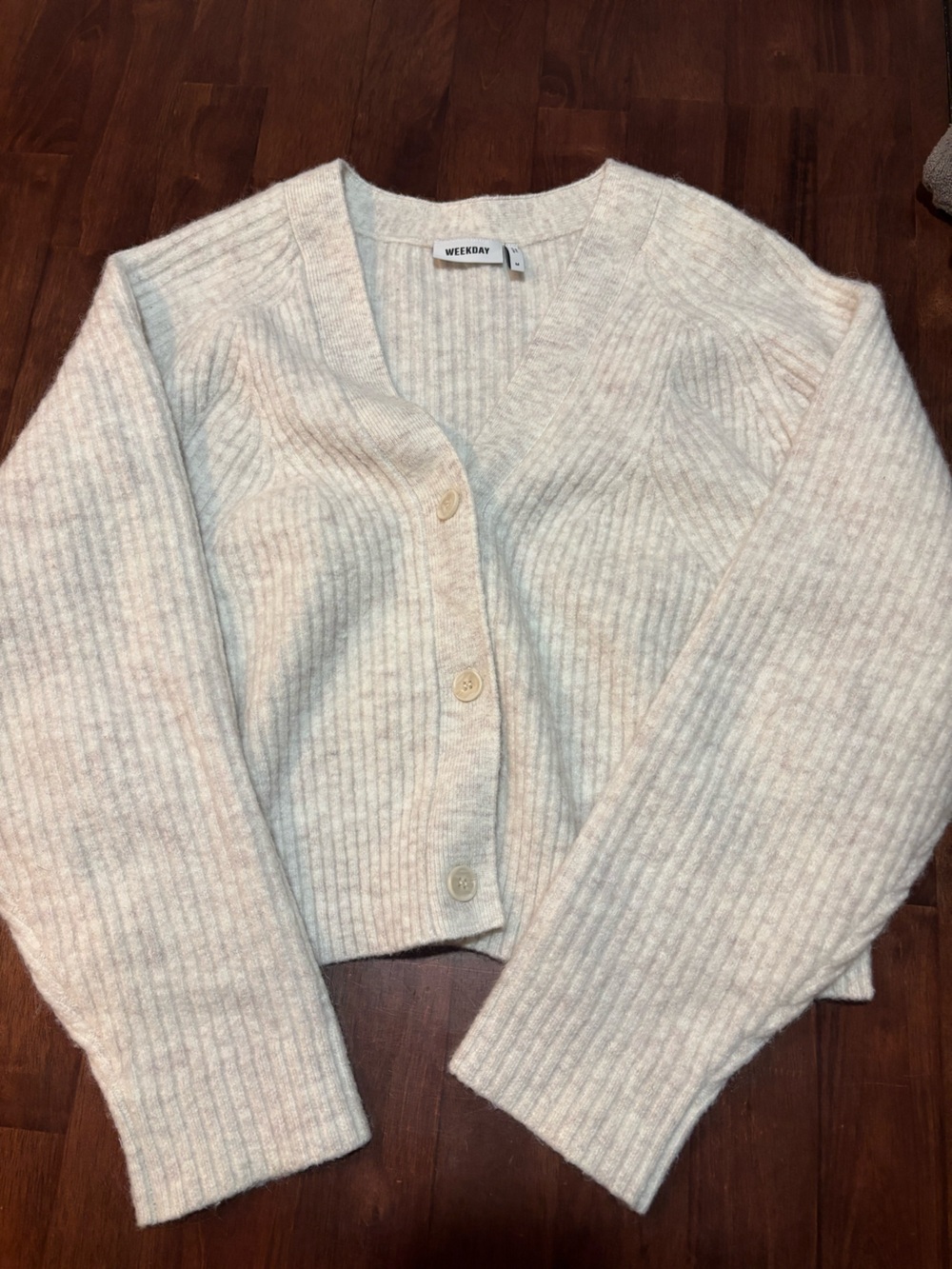 Weekday Grey Ribbed Button-Front Cardigan
